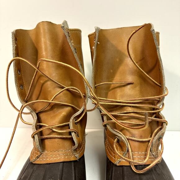 VERY GOOD L. L. Bean Men's 8" Bean Boots VINTAGE Leather Tan / Brown 8 Wide EE - Picture 10 of 15